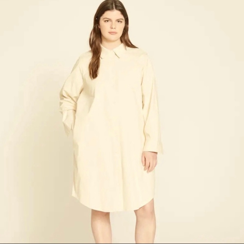 Universal Standard Cream Button-Up Shirt Dress